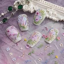Load image into Gallery viewer, DENMILE Floral Leaf Plant 5D Embossed Nail Decals Self Adhesive Nail Art Supplies Manicure Sliders Flower Stickers for Nails Art Decoration Flower Nail Art Stickers Summer Flower Supplies Nail Tweezer