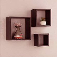 Load image into Gallery viewer, DDS Dream Decor Shoppee Decorative Display Set of 3 Square Wall Rack Shelves (Brown)