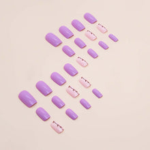 Load image into Gallery viewer, Leaf Print Light Purple Sober Press On Nails / False Nails / Ready to Wear Nails / Glue on Nails For Girls and Women - 14 Pcs
