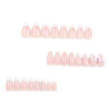 Load image into Gallery viewer, Secret Lives Glossy Reusable Artificial Translucent Pink Color with 3D Bow & 3D Flower Design Press on nails 24 Pieces Set with Kit