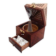 Load image into Gallery viewer, UWI CRAFTS Wooden Incense Holder 3 Inches with Storage Tray Handmade Dhoop Batti Stand- Handcrafted Ash Catcher for Aromatherapy, Meditation, and Home Decor