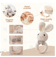 Load image into Gallery viewer, Handmade Crochet Baby Bunny Rattle and Teething Ring | Off-White| Music Shaker for Rattle Hand Grip | Eco-Friendly | (3+Months)