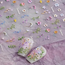 Load image into Gallery viewer, DENMILE Floral Leaf Plant 5D Embossed Nail Decals Self Adhesive Nail Art Supplies Manicure Sliders Flower Stickers for Nails Art Decoration Flower Nail Art Stickers Summer Flower Supplies Nail Tweezer