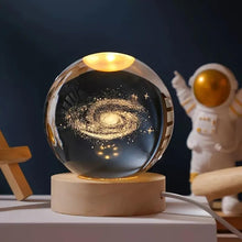 Load image into Gallery viewer, One94Store 3D Galaxy Crystal Ball Night Lamp - Engraved USB Table LED Wooden Light for Home Office Decoration and Birthday Gift (Galaxy)(Warm White)