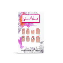 Load image into Gallery viewer, Secret Lives Pink Reusable Artificial Fake False with 3D Pink Heart & Silver Studs Easy to Use Press on Nails 24 Pieces with Kit
