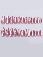 Load image into Gallery viewer, Secret Lives Glossy Cats Eye Reusable Artificial stiletto shape Dark Pink Color Fake Nail 24 PCS Set Lightweight & Long Lasting| Easy To Use Press on Nails with Kit