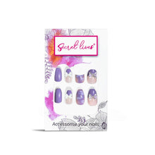 Load image into Gallery viewer, Secret Lives Glossy Reusable Artificial Translucent Purple Color with Cloud Patches & 3D Bow Luxury Reusable Press on Nails with Kit