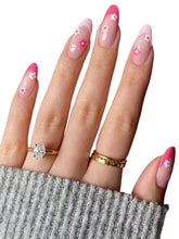 Load image into Gallery viewer, Secret Lives Glossy Reusable Artificial Press on Nails Designer Artifical Nail Extension Translucent Pink Color with Flower Design 24 Pieces Set with Kit