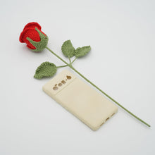 Load image into Gallery viewer, Handmade Crochet Rose with Leaves and Long Stem Best Gift for Valentine's Day&New Year Suitable for Anniversaries Birthday Celebrations (Red, 2.5" Diameter)