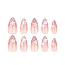Load image into Gallery viewer, Secret Lives Glossy Artificial Nude Color with Miler Effects Flowers Design Fake False Press on Nails 24 pieces Set with Kit