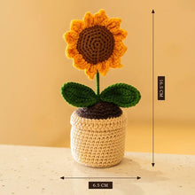 Load image into Gallery viewer, Handmade Crochet Sunflower Plant with Pot, Yellow Flower with Green Leaves, Decorative Home Decor, Car Dash Decoration Pack-1