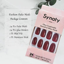 Load image into Gallery viewer, Synaty® 24Pcs Pure Color Fake Nails Artificial Nails Art Set (Wine Red)