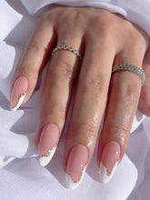 Load image into Gallery viewer, Secret Lives Premium Press on Nails Reusable Artifical Designer Fake Nails Extension Transparent with Golden Glitter Design 24 PCS Set with Kit