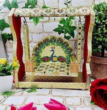 Load image into Gallery viewer, Anshika International Beautiful Wooden Handicraft Peacock Meenakari Jhula for Laddu Gopal/Bal Gopal Idol/Krishana Jhula/Jhoola/Laddu Gopal for Home Temple (8.5 inch|White)