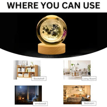 Load image into Gallery viewer, Desidiya Crystal Ball Universe & Moon Night Light Combo Home Decor Gifts for Men, Women,Boys, Girls, Engraved Crystal Ball LED Night Lamp Wooden Base Ideal for Home & Office, Birthday Gift for Adults