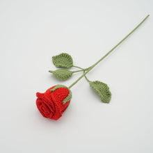 Load image into Gallery viewer, Handmade Crochet Rose with Leaves and Long Stem Best Gift for Valentine's Day&New Year Suitable for Anniversaries Birthday Celebrations (Red, 2.5" Diameter)