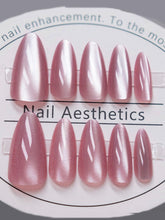 Load image into Gallery viewer, Secret Lives Glossy Cats Eye Reusable Artificial stiletto shape Dark Pink Color Fake Nail 24 PCS Set Lightweight & Long Lasting| Easy To Use Press on Nails with Kit