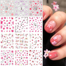 Load image into Gallery viewer, S.A.V.I 12 Sheets of DIY Nail Art Water Transfer Decals, Pink Flower Cherry Blossom, Nail Stickers, Nail Tattoo Stickers(Paper)