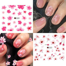 Load image into Gallery viewer, S.A.V.I 12 Sheets of DIY Nail Art Water Transfer Decals, Pink Flower Cherry Blossom, Nail Stickers, Nail Tattoo Stickers(Paper)