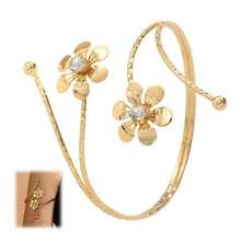 Load image into Gallery viewer, Arm Cuff Jewellery for Women, Elegant Gold Dual Flower Arm Bracelet, Stylish Upper Arm Accessory Perfect for Parties Weddings Evening Events