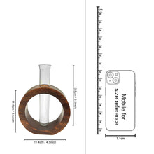 Load image into Gallery viewer, TIED RIBBONS Decorative Glass Test Tube with Donut Wooden Holder Vase for Flower Plants Home Decor Office Living Room Bedroom Table Gifts Decoration Items (Brown, 13.9 cm x 11.4 cm)