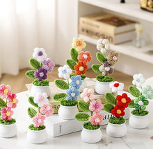 Load image into Gallery viewer, Crochet Flowers Artificial Daisy for Office Desk Car Dashboard Decor,Home Decoration, Office, Bedroom, Christmas Decor, Wedding,Diwali. (Triple Pink Daisy with Pot)