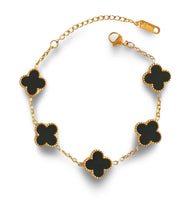 Load image into Gallery viewer, Inventive arts Latest Anti-Tarnish Gold Plated Clover Korean Bracelets Stylish Arm Cuff Black kada for Women & Girls (Contemporary)
