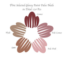 Load image into Gallery viewer, Synaty 120Pcs Medium Round Artificial Nails Extensions Combo in 5 Colors With Glue Stickers, Nail File & Wood Stick