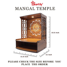 Load image into Gallery viewer, Heartily® Mangal Beautiful Wooden Pooja Stand for Home Pooja Mandir for Home Temple for Home and Office Puja Mandir for Home Wall Mounted with LED Spot Light Size (H- 15.5, L- 11.5, W-11 Inch)