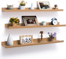Load image into Gallery viewer, Streem Sheesham Wood Floating Shelves, Wall Shelves Set of 3, Picture Shelf Photo Ledge Shelves for Bathroom Kitchen and Bedroom,Livingroom (35 inch, Natural)