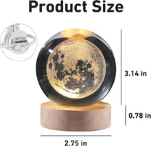 Load image into Gallery viewer, Desidiya Crystal Ball Universe & Moon Night Light Combo Home Decor Gifts for Men, Women,Boys, Girls, Engraved Crystal Ball LED Night Lamp Wooden Base Ideal for Home & Office, Birthday Gift for Adults