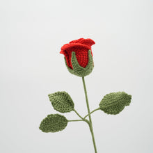 Load image into Gallery viewer, Handmade Crochet Rose with Leaves and Long Stem Best Gift for Valentine's Day&New Year Suitable for Anniversaries Birthday Celebrations (Red, 2.5" Diameter)