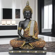Load image into Gallery viewer, Global Grabbers New 25 Centimetre Meditating Sitting Buddha Statue showpiece Idol Home Decor Items for Living Room and Gifts (1, Orange Black)