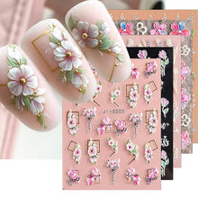 Load image into Gallery viewer, MAYCREATE® 5 Sheets Nail Art Decor Stickers 3D Embossed Flower Charms for Nail Art 5 Styles Flower Nail Charm Sticker for DIY Nail Extension Self-Adhesive Nail Art Decals