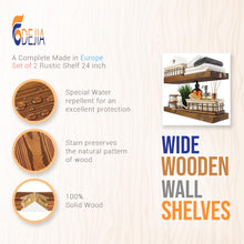 Load image into Gallery viewer, ODEJIA Wood Floating Shelves Set of 2 - Rustic Shelf 22 inch - Made in India - Wide Wooden Wall Shelves for Living Room Bedroom Kitchen Bathroom Farmhouse - Walnut Color - 22 D x 6.7W x 1.2H (22inch)