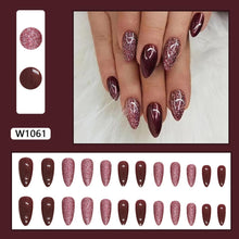 Load image into Gallery viewer, Gloss & Go 24 Reusable Artificial Fake Nail Set| Wine Color With Wine Glitter Almond Nails| Lightweight & Long Lasting| Easy To Use| Quick Fix For Festivals & Special Occasions