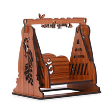 Load image into Gallery viewer, Somil Divine Mandir/Swing/Jhula for Laddu Gopal: A Beautifully Crafted Jhula with A Peaceful and Graceful Jai Shri Krishna Print.