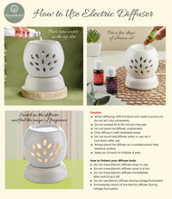 Load image into Gallery viewer, Asian Aura Handcrafted Ceramic Electric Round Shaped Aroma Diffuser| Aroma Oil Burner for Aromatherapy| Home Decor and Fragrance with Aroma Oils(English Lavender & Rosy Romance Fragrance 10ml Each)