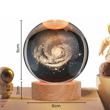 Load image into Gallery viewer, One94Store 3D Galaxy Crystal Ball Night Lamp - Engraved USB Table LED Wooden Light for Home Office Decoration and Birthday Gift (Galaxy)(Warm White)