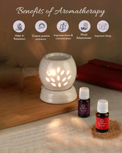 Load image into Gallery viewer, Asian Aura Handcrafted Ceramic Electric Round Shaped Aroma Diffuser| Aroma Oil Burner for Aromatherapy| Home Decor and Fragrance with Aroma Oils(English Lavender & Rosy Romance Fragrance 10ml Each)