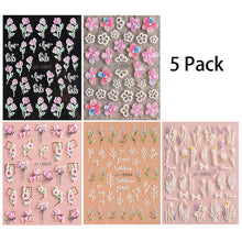 Load image into Gallery viewer, MAYCREATE® 5 Sheets Nail Art Decor Stickers 3D Embossed Flower Charms for Nail Art 5 Styles Flower Nail Charm Sticker for DIY Nail Extension Self-Adhesive Nail Art Decals