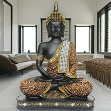 Load image into Gallery viewer, Global Grabbers New 25 Centimetre Meditating Sitting Buddha Statue showpiece Idol Home Decor Items for Living Room and Gifts (1, Orange Black)