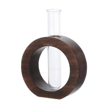 Load image into Gallery viewer, TIED RIBBONS Decorative Glass Test Tube with Donut Wooden Holder Vase for Flower Plants Home Decor Office Living Room Bedroom Table Gifts Decoration Items (Brown, 13.9 cm x 11.4 cm)