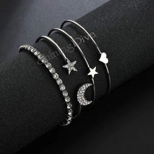 Load image into Gallery viewer, Shining Diva Fashion Crystal Multilayer Charm Bangle Silver Plated Bracelet for Women and Girls (Silver) (9914b)