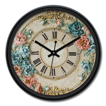 Load image into Gallery viewer, Solimo 12-inch Plastic & Glass Wall Clock - Victorian Bliss (Silent Movement), Black