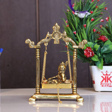 Load image into Gallery viewer, KridayKraft Laddu Gopal on Jhulla Palana Metal Statue Gold Plated Decor Your Home,Office Metal Krishna Murti,Showpiece Figurines,Religious Idol Gift Article.