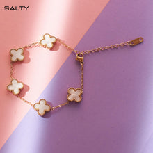 Load image into Gallery viewer, SALTY Anti Tarnish Victorian White Clover Bracelet for Women | Fancy Jewellery Gifts | Hand Band | Latest Fashion Accessories for Girls | Minimal Jewelry Design | Ideal for Gifting