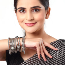 Load image into Gallery viewer, ZENEME Jewellery Traditional Silver Plated Oxidized Bracelet Bangles Set for Girls and Women (Silver, 2.4)