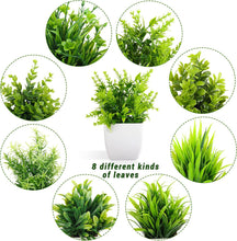 Load image into Gallery viewer, Dekorly Artificial Potted Plants, 8 Pack Artificial Plastic Eucalyptus Plants Small Indoor Potted Houseplants, Small Faux Plants for Home Decor Bathroom Office Farmhouse (Set 0F 8)
