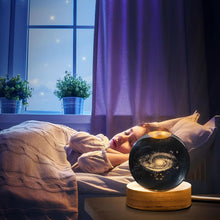 Load image into Gallery viewer, One94Store 3D Galaxy Crystal Ball Night Lamp - Engraved USB Table LED Wooden Light for Home Office Decoration and Birthday Gift (Galaxy)(Warm White)